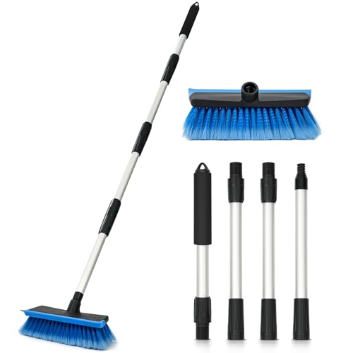 Ordenado 56" Car Wash Brush with Long Handle - Car Cleaning Brush with Soft Bristle & Squeegee, Scratch-Free Car Cleaning Mop Kit for Washing Exterior & Snow, Universal for RV Boat Truck SUV Blue - color: Blue