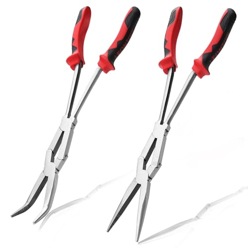 Straight and 45-Degree Bent Needle Nose Pliers Set 2Pcs Double Jointed Needle Nose Pliers Set Extra Long Needle Nose Plier with Serrated Jaw Long reach pliers for Hard to Reach Narrow Spaces - style: Straight Nose & 45 Degree Bent Nose