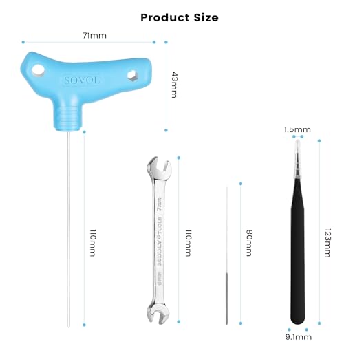 Sovol 3D Printer Tools Kit, 13 Pcs 3D Printer Accessories with L-Size Extruder Nozzle Cleaning Tool, 0.4mm Nozzle Cleaning Needles, Double Function Wrench for E3D & MK8 Nozzles and Straight Tweezer - style: 13 Pcs