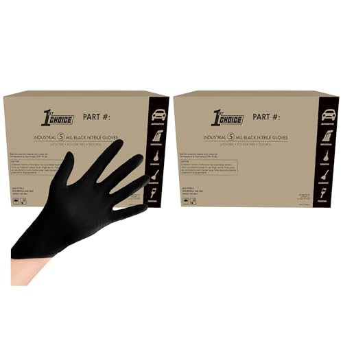 1st Choice Nitrile Gloves Disposable Latex-Free, Black, 5 Mil for Cooking, Cleaning, Automotive, Industrial, Food Prep, Home - size: Medium, style: 2 Cases of 1000