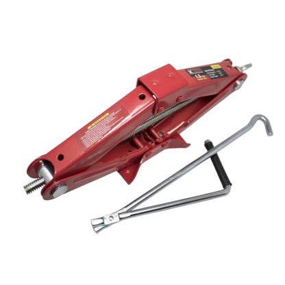 K Tool International 63100 1.5 Ton Automotive Scissor Jack for Garages, Repair Shops, and DIY, Compact, Portable, 3,000 lbs. Capacity, Lifting Range 4.1" - 15.2", Alloy Steel, Long Crank Handle, Red