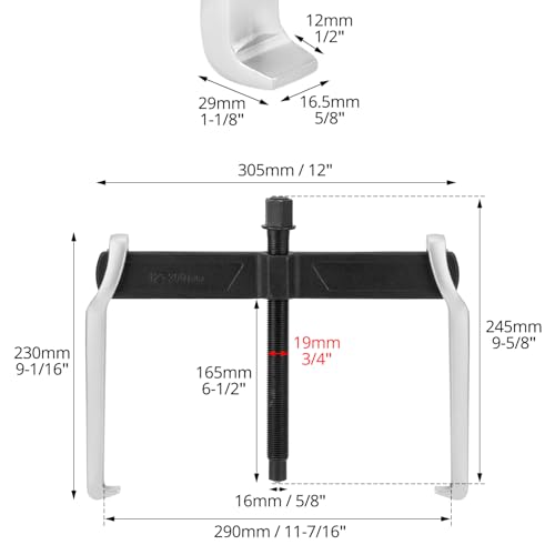 QWORK 12 Inch 2-Jaw Gear Puller - Heavy-Duty Steel Adjustable Puller Tool Separate Lifting Device for Removing Pulley Flywheel Bearing