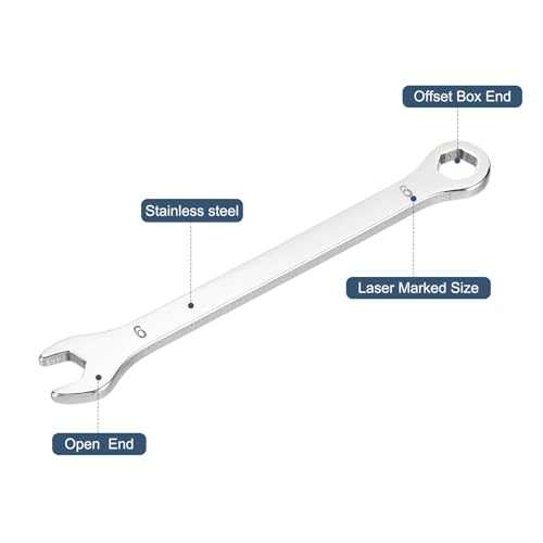 HARFINGTON 2Pcs Mini Super Thin Combination Wrench 6mm Metric 6-Point Box and Open End Stainless Steel Double Ended Spanner Tool for Automotive Pipe Furniture Machinery DIY Repair, Silver - size: 6mm