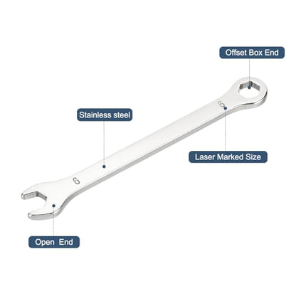 HARFINGTON 2Pcs Mini Super Thin Combination Wrench 6mm Metric 6-Point Box and Open End Stainless Steel Double Ended Spanner Tool for Automotive Pipe Furniture Machinery DIY Repair, Silver - size: 6mm