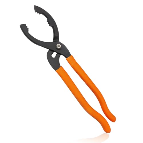 12" Adjustable Oil Filter Pliers, Automotive Oil Filter Wrench with Non-Slip Handles & Locking Jaws, Carbon Steel Removal Pliers Tool for Cars Trucks Motorcycles Engine Filters (Orange) - color: Orange