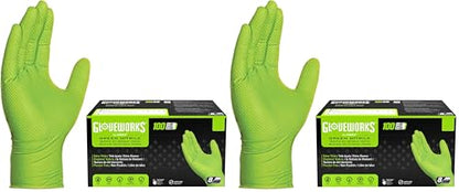GLOVEWORKS HD Green Gloves, 8 Mil Nitrile Disposable Heavy Duty Raised Diamond Grip Mechanic Glove, Bulk Purchasing Options - size: XX-Large, style: Box of 100