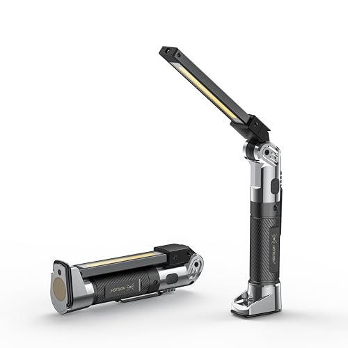 HOTLIGH Rechargeable Work Light - 1200 Lumens Magnetic Flashlight, 4000mAh Magnetic Work Light, 3 Lighting Modes Mechanic Light with Hooks for Car Repairing/Workshop/Inspection, 1 Pack - color: Brown
