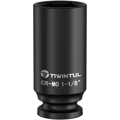 1-1/8" Deep Impact Socket 1/2 Inch Drive for Truck and SUV | CR-MO Steel Impact Socket, 3.07" Length, 6 Point Design, SAE Size, Axle Nut Socket for Easy Removal of Axle Shaft Nuts - size: 1-1/8" (Deep)
