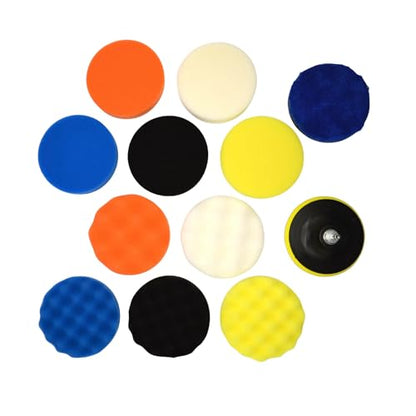 12Pcs 3inch Foam Buffing Polishing Pads Kit, with Coral Fleece Pad, Backing Plate, M10 Drill Adapter, Car Buffing Kit for Car Polishing, Waxing, Sealing Glaze (12Pcs-3inch) - size: 12Pcs-3inch