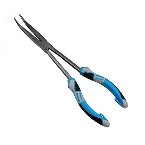 11" Long Nose Fishing Pliers, Straight & Bent Jaws, PTFE Coated Corrosion Resistant, Hook Remover & Braid Cutter Fishing Needle Nose Pliers, Saltwater Freshwater Gear for Bass Snook Trout - color: Blue