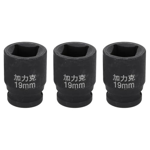 HARFINGTON 3pcs 4 Point Square Socket 1/2" Drive 19mm Metric Square Impact Socket CR-V Blackening Standard Wheel Sleeve Pneumatic Sleeve Tool for Auto Repair Mechanical Maintenance Home Use - size: 19mm