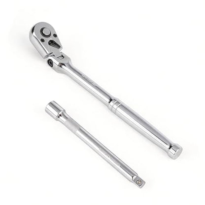 Flex Head 3/8" Drive Ratchet Wrench, 90T Long Reach Ratchet, Quick-Release Reversible with Cr-Mo Head and 6" Extension Bar for Tight Spaces & Automotive Repair - size: 3/8"