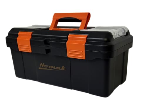 Homak Plastic Tool Box with Tray and Dividers, Black, 16 Inches - size: 16-Inch