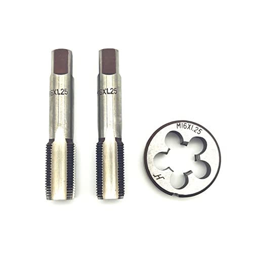 AtticZone M16 x 1.25 Metric Hand Thread Tap and Die Set, Right Hand 16 * 1.25, Alloy Tool Steel, 1 Taper Tap, 1 Plug Tap, 1 Round Die for Metal Working DIY Industrial - size: M16x1.25