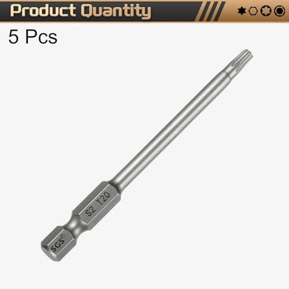 HARFINGTON 5pcs T20 Torx Head Screwdriver Bit 1/4" Hex Shank 3.15" (80mm) Long Magnetic No Hole Tip Tamper Proof 6 Point Star Screw Driver Drill Bits S2 Steel Industrial Power Screwdrivers - size: T20 x 3.15"(80mm)