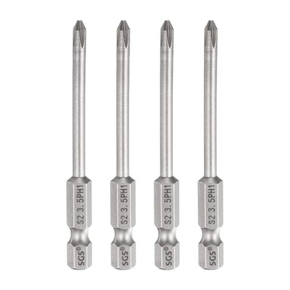 HARFINGTON 4pcs #1 Phillips Screwdriver Bit PH1 1/4" Hex Shank 2.6" (65mm) Long 0.14" Rod Magnetic Cross Head Drill Bits S2 Steel Industrial Screw Driver for Electric Power Tools, Gray - size: PH1 x 2.6" x 0.14"