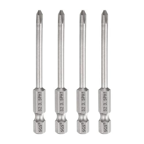 HARFINGTON 4pcs #1 Phillips Screwdriver Bit PH1 1/4" Hex Shank 2.6" (65mm) Long 0.14" Rod Magnetic Cross Head Drill Bits S2 Steel Industrial Screw Driver for Electric Power Tools, Gray - size: PH1 x 2.6" x 0.14"