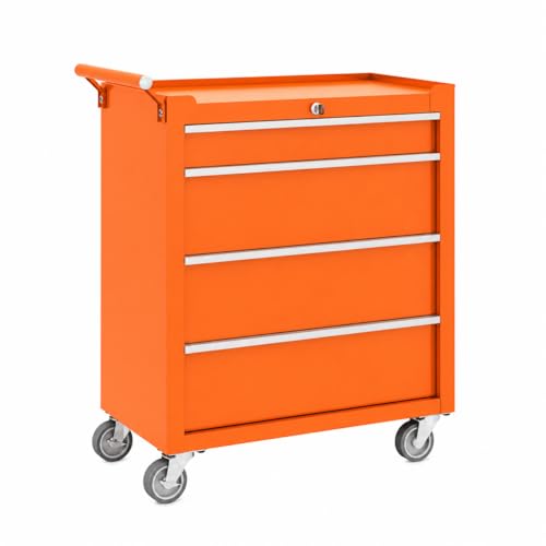 Garvee Rolling Tool Chest, 4 Drawers Tool Storage Cabinet, Toolbox with Wheels, Portable Tool Cabinet Organizer with Locking System & Drawer Liners, Tool Storage Cart for Garage, Workshop, Orange - color: Orange, size: 4 Drawers