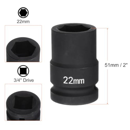 HARFINGTON 6-Point Impact Socket 3/4" Drive 22mm Metric 40Cr Alloy Steel Spindle Axle Nut Impact Socket - size: 22mm