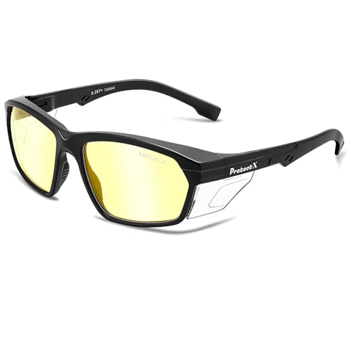 ProtectX Classic Safety Glasses, Anti-Fog Scratch Resistant Lenses, Protective Eyewear for Work, Indoor/Outdoor, ANSI Z87.1 - color: Voyager Amber
