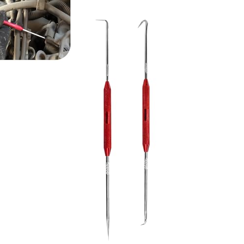 2 PCS Hook and Pick Set, Oil Seal O-ring Puller Scriber, Double-headed Multi-functional Non-slip Removal Tool, for Most Cars Portable Anti-rust Repair Accessories (Red)