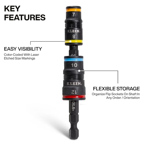 Klein Tools 32932M 4-in-1 Metric Impact Socket Set, 2 Flip Sockets with 4 Metric Hex Sizes, 7 mm, 8 mm, 10 mm, 12 mm, Impact Rated 3-1/2-Inch Shaft - style: 4-in-1