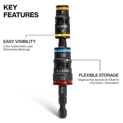 Klein Tools 32932M 4-in-1 Metric Impact Socket Set, 2 Flip Sockets with 4 Metric Hex Sizes, 7 mm, 8 mm, 10 mm, 12 mm, Impact Rated 3-1/2-Inch Shaft - style: 4-in-1