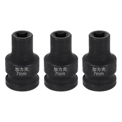 HARFINGTON 3pcs 4 Point Square Socket 1/2" Drive 7mm Metric Square Impact Socket CR-V Blackening Standard Wheel Sleeve Pneumatic Sleeve Tool for Auto Repair Mechanical Maintenance Home Use - size: 7mm