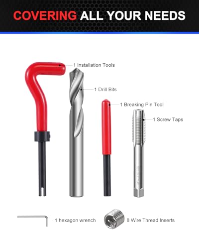 Kolvoii M14×1.25 Helicoil Thread Repair Kit for Spark Plug, Metric M14 Helicoil kit with HSS Drill Bit, Tap & Stainless Steel Inserts for Cylinder Head Engine Spark Plug Stripped Hole Repair - size: M14X1.25