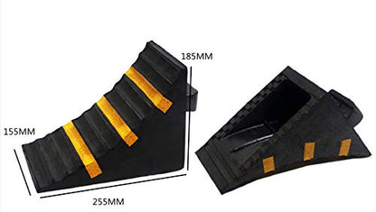 2 Pack Heavy Duty Large Solid Rubber Wheel Chocks for Travel Trailer Hauler Truck Fire Truck Commercial Vehicle RV with Reflective Tapes 13.4" x 6" x 7.3" Black and Yellow
