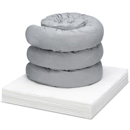 Boao 13 Pcs Water Absorbing Kit 3" x 48" Safe Reusable Universal Absorbent Sock with Absorbent Mats for Water and Oil Spill – Absorbs up to 1 Gallons Per Sock for Home Exterior, Garage Flood Barrier
