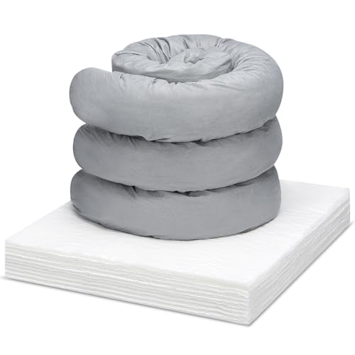Boao 13 Pcs Water Absorbing Kit 3" x 48" Safe Reusable Universal Absorbent Sock with Absorbent Mats for Water and Oil Spill – Absorbs up to 1 Gallons Per Sock for Home Exterior, Garage Flood Barrier