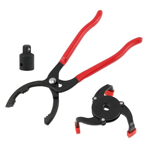 Adjustable Oil Filter Pliers, Oil Filter Removal Tool with 12 Inch Pliers and 3-Jaw Wrench, Automotive Maintenance Tool for Engine Filters, Cars and Trucks
