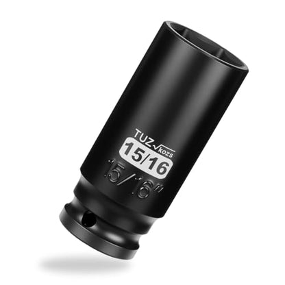 1/2 Inch Drive 15/16 Inch Deep SAE 6 Point CR-MO Impact Socket | Radius Corner Design,Square Chamfered Opening,Axle Nut Impact Grade Socket for Easy Removal - size: 1/2” Drive 15/16 Deep, style: 1/2" Drive Deep Socket