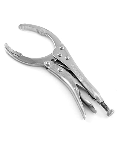 QWORK Locking Grip Oil Filter Wrench Pliers, 9 inch Alloy Steel Remover Wrench Tool, Fits Most Car and Equipment Filters - Heat Treated Carbon Steel with Nickel Plating