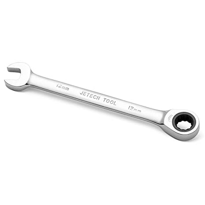 Jetech 12mm Ratchet Wrench, Ratcheting Combination Wrench Metric, Industrial Grade Gear Spanner with 12-Point Design, 72-Tooth Ratchet, Chrome Vanadium Steel for Auto & DIY Repair - size: 12mm
