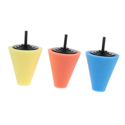 balacoo 3pcs Set Car Wheel Buffing Pads Cone Polishing Sponge Auto Wheel Care Tool for Drill Buffing and Polishing in Automotive Maintenance (Multicolor)