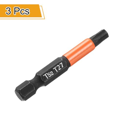 HARFINGTON 3pcs T27 Torx Head Screwdriver Bit 2" (50mm) Long 1/4" Hex Shank Magnetic No Hole Tamper Proof 6 Point Star Screw Driver Drill Bits Phosphate S2 Steel Industrial Power Tools - size: T27 x 50mm