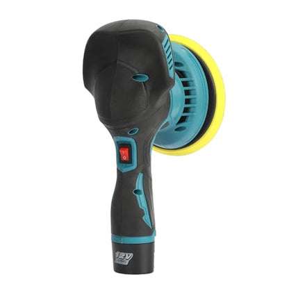 Cordless Car Buffer Polisher, 6 Variable Speed Battery Powered Cordless Powerful Motor Ergonomic Handle Car Polishing Dual Action Car Buffer Polisher with Gloves Apron Set Black&Blue
