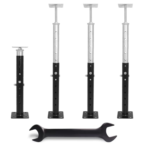 4 Pack 18-33.5 Inch Adjustable House Floor Jacks, Heavy Duty, 2 Ton Each | Crawl Space Jack Posts Provide Temporary Support for Floor Leveling, Beam Repair and RV Steps; Includes Adjustment Wrench - size: 18-33.5 inch
