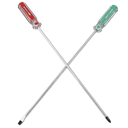 Hitefu 10 Inch Phillips and Slotted Screwdriver Set, 2PCS | Long Screwdriver, Cross Head & Flat Head, 5mm Tip, Professional Use