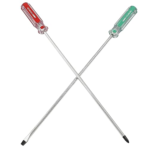 Hitefu 10 Inch Phillips and Slotted Screwdriver Set, 2PCS | Long Screwdriver, Cross Head & Flat Head, 5mm Tip, Professional Use