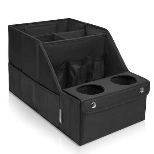 MULISOFT Car Seat Organizer- Backseat Car Organizer with 11 Storages Compartments and 2 Cup Holders, Organizers and Storage, Front Seat for Travel Kids,Black | Made from durable Oxford fabric with a waterproof surface, anti-slip buckles, and a foldable de