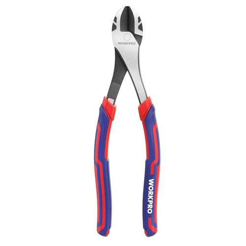 WORKPRO 8 Inch High Leverage Diagonal Pliers, CRV Steel & Anti-Slip Handle | Heavy Duty Wire Cutters / Diagonal Cutters for Cutting Copper, Brass, Iron, Aluminum & Steel Wires