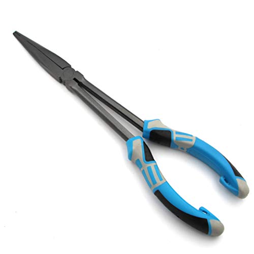 11" Long Nose Fishing Pliers, Straight & Bent Jaws, PTFE Coated Corrosion Resistant, Hook Remover & Braid Cutter Fishing Needle Nose Pliers, Saltwater Freshwater Gear for Bass Snook Trout - color: Red - Curved Needle Nose Pliers