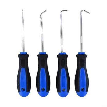 Car Pick and Hook Tool Set of 4 for O Ring Oil Seal Gasket Puller, Hardened Steel Shaft with Plastic Grip Handle for Wire Separating and Fuse Removal
