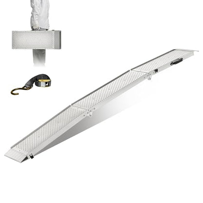 Aluminum Motorcycle Ramps & Loading Ramps for Pickup Trucks - Tri-Fold Lightweight Design for Dirt Bikes, Lawn Mowers, ATVs, 600 lb Capacity, 89"*11", 1PC, Silver
