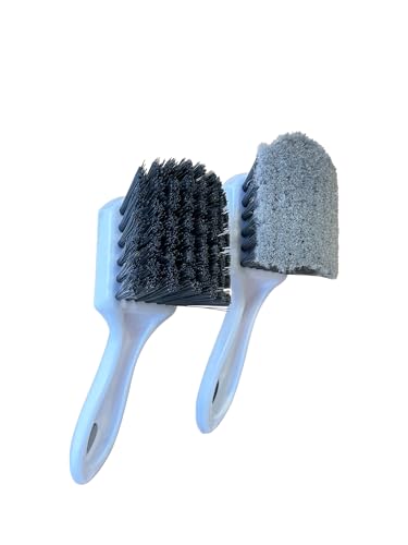 Short Handle Car Wheel and Tire Brush | Auto Detailing Car Wash Brush | Deep Cleaning Brush for Tires, Rims, Wheel Wells, Carpets, and Upholstery | Soft Bristles and Stiff Bristles | Pack of 2