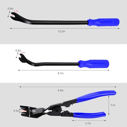 3 PCS Car Clip Removal Tool, Auto Trim Rivet Pry Tools Dashboard Fastener Remover Set with Storage Bag, Upholstery Repair Kit Door Panel Clip Pliers for Sedan Truck SUV (Blue) - color: Blue