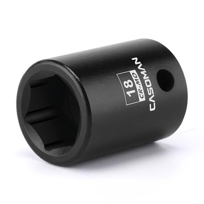 CASOMAN 1/2" Drive x 18mm Impact Socket, 6-Point, Metric, CR-MO - size: 18 mm (Shallow), style: 6-Point Socket
